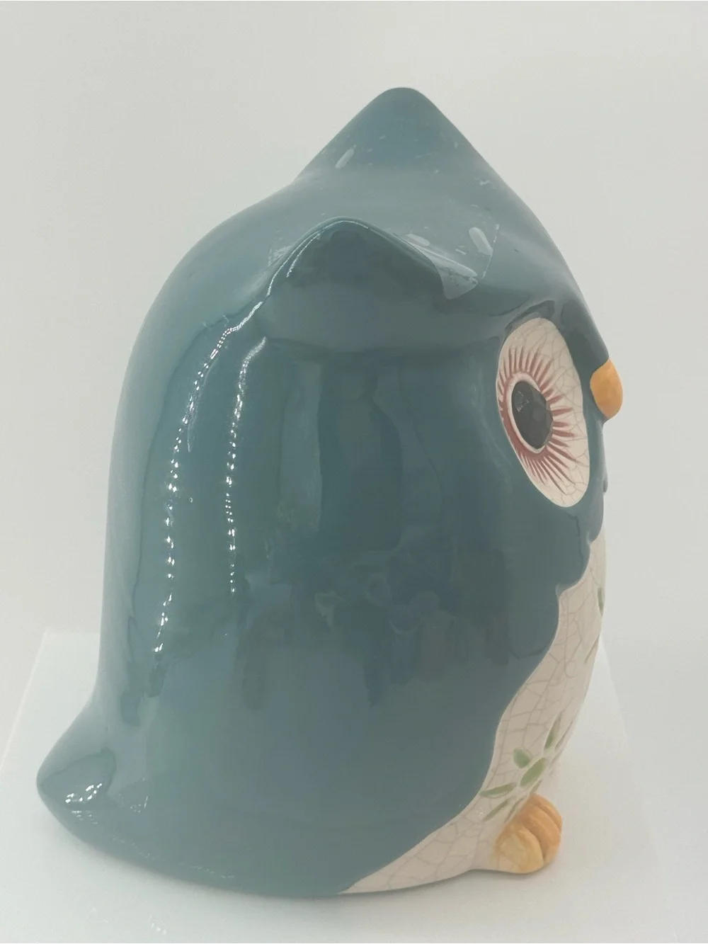 Blue Ceramic Owl Figurine Decorative Accent